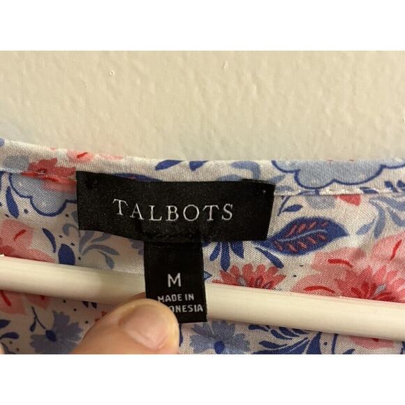 Talbots Blue Pink White Floral Tunic Peasant Light Blouse SIZE Medium Spring EUC - Picture 3 of 5